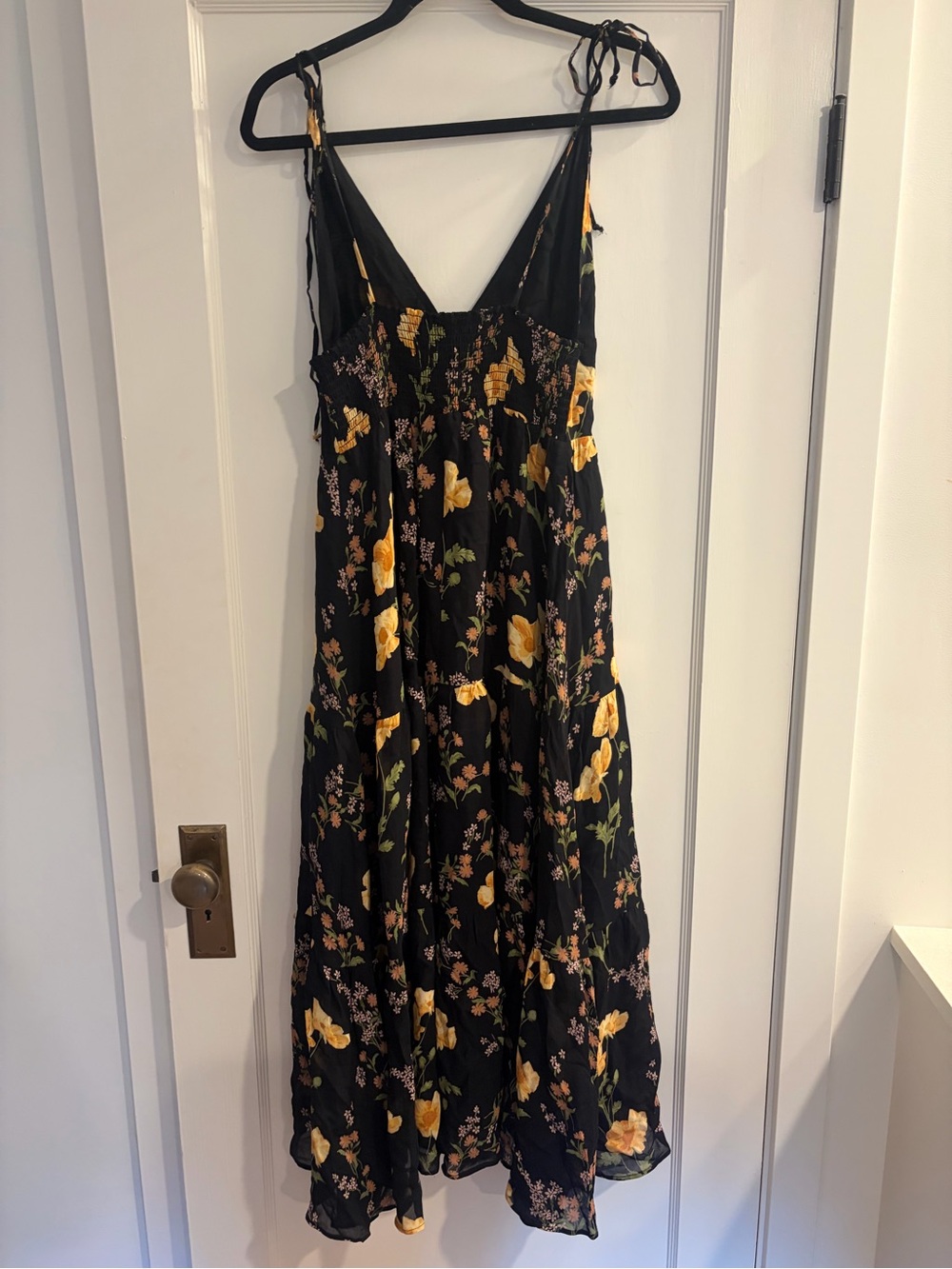 Reformation Black Midi Dress with Yellow Floral Print - Picture 4 of 8